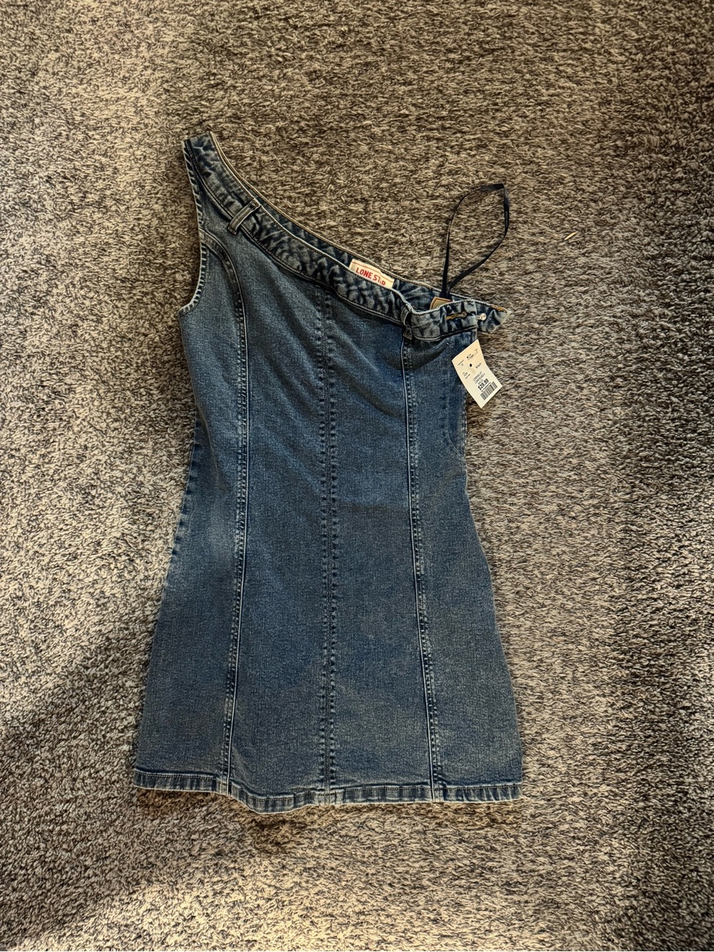 One-Shoulder Denim Mini Dress in Blue